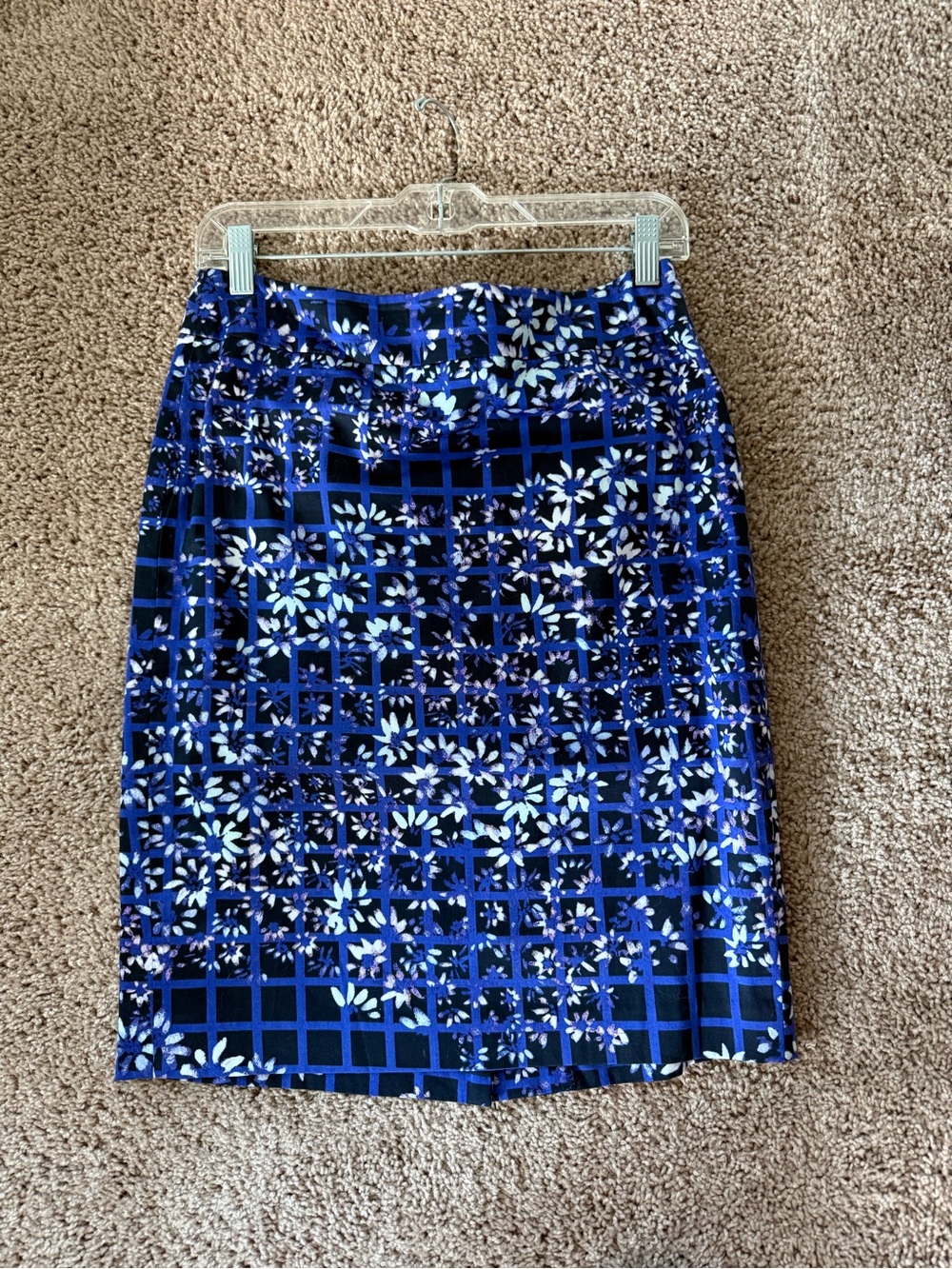 Ann Taylor Blue Floral Grid Pencil Skirt